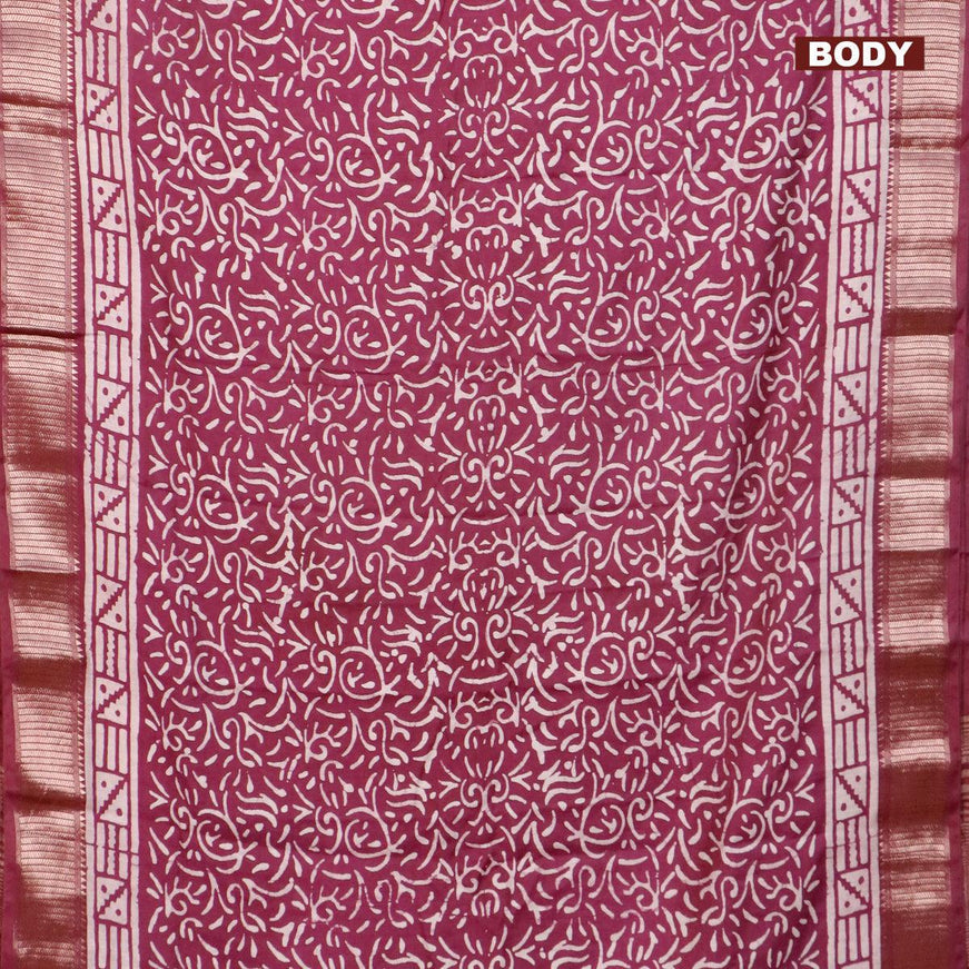 Semi gadwal saree wine shade with allover batik prints and zari woven border