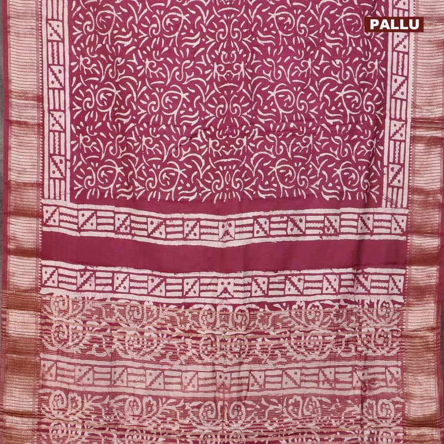 Semi gadwal saree wine shade with allover batik prints and zari woven border