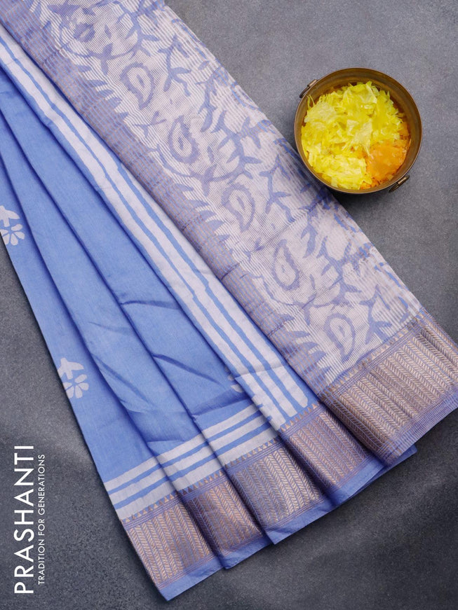 Semi gadwal saree blue with floral butta prints and zari woven border