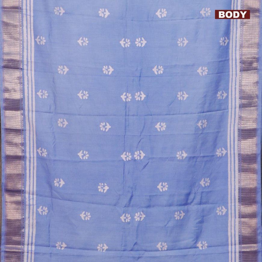 Semi gadwal saree blue with floral butta prints and zari woven border