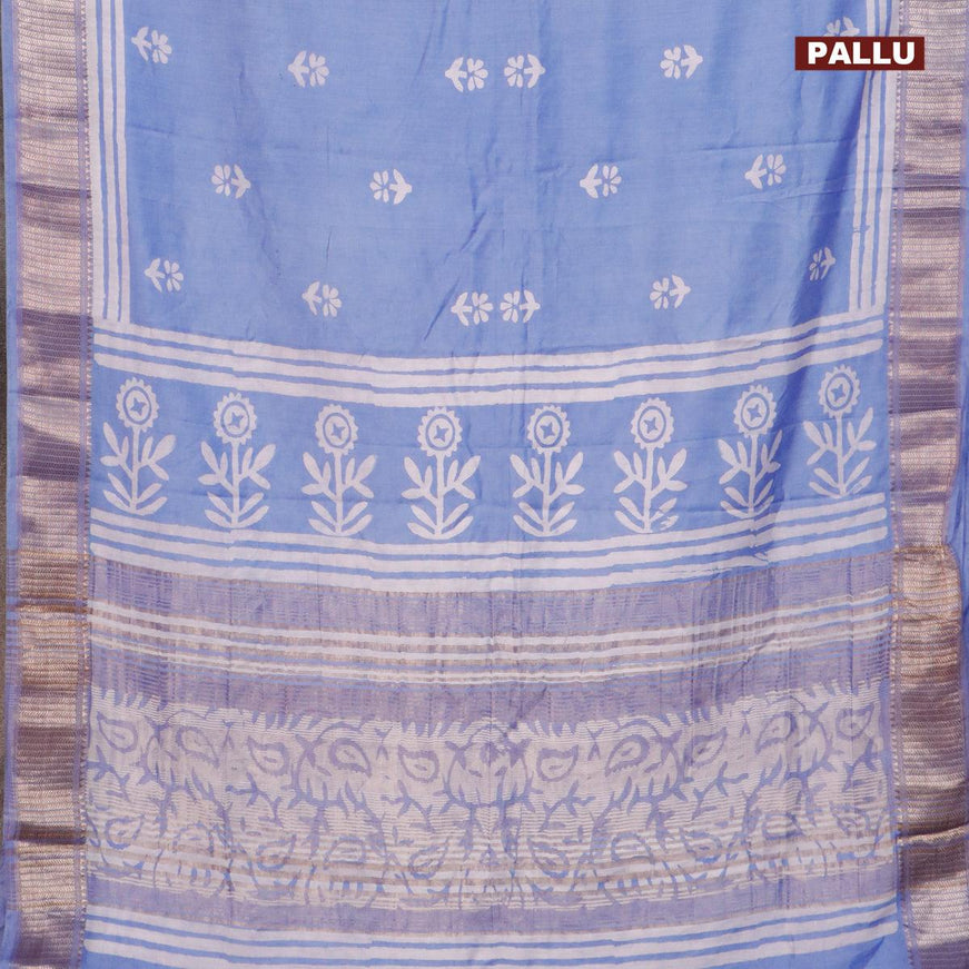 Semi gadwal saree blue with floral butta prints and zari woven border