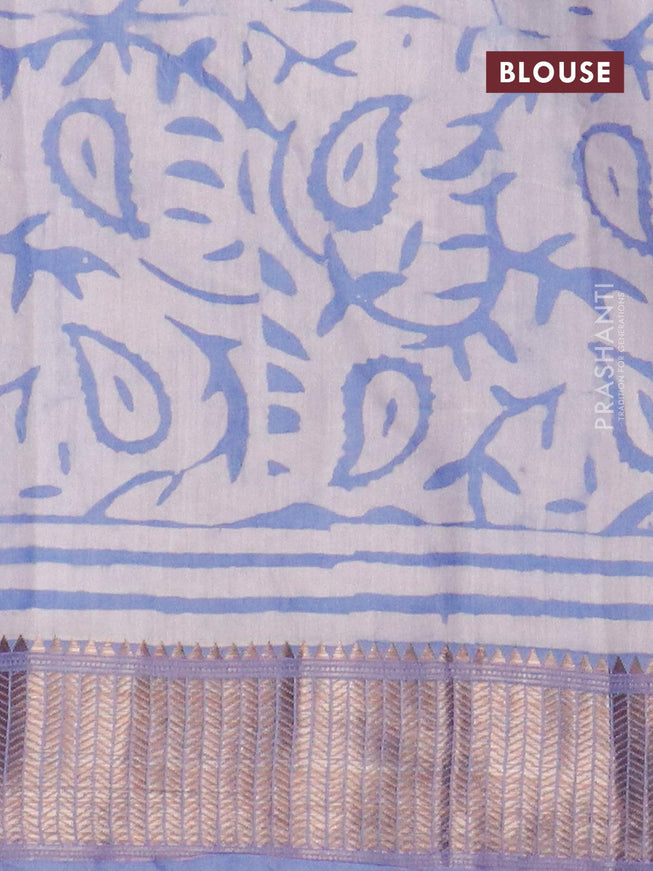 Semi gadwal saree blue with floral butta prints and zari woven border