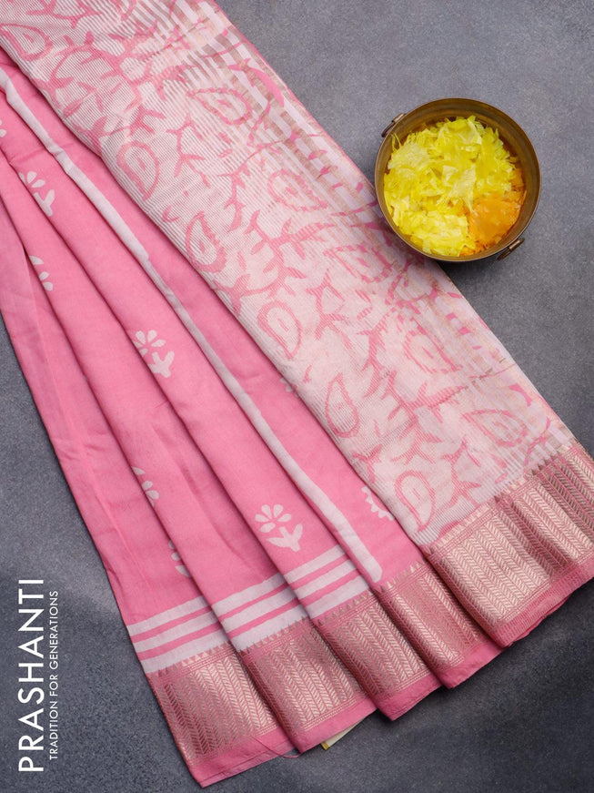 Semi gadwal saree light pink with floral butta prints and zari woven border