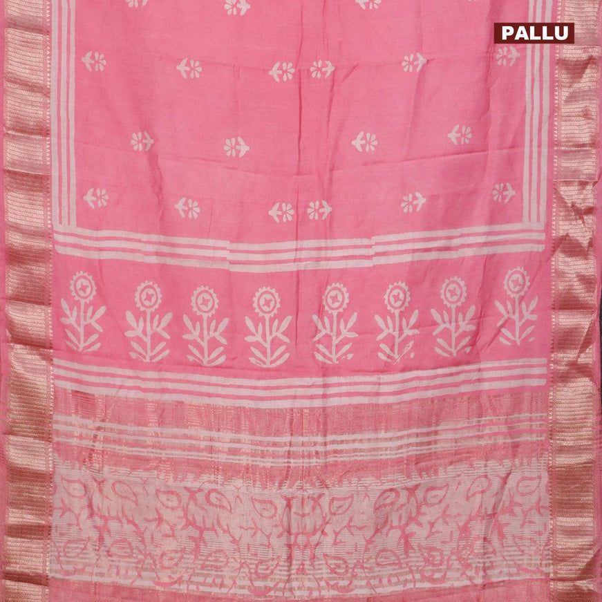 Semi gadwal saree light pink with floral butta prints and zari woven border