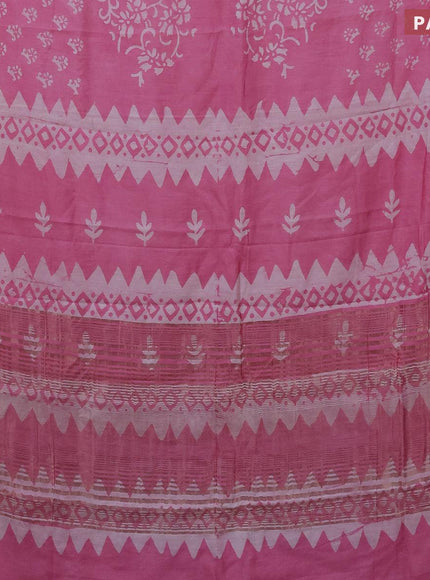 Semi gadwal saree light pink and off white with floral batik butta prints and zari woven border