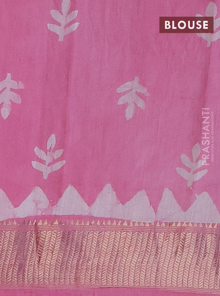 Semi gadwal saree light pink and off white with floral batik butta prints and zari woven border