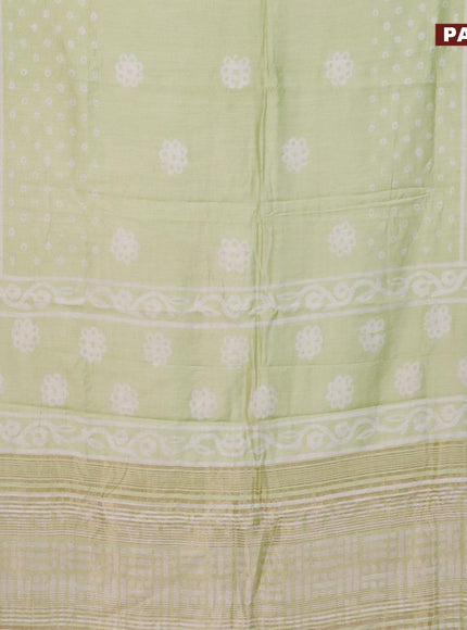 Semi gadwal saree pista green with geometric butta prints and zari woven border