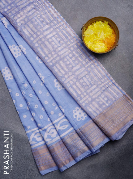 Semi gadwal saree blue with geometric butta prints and zari woven border