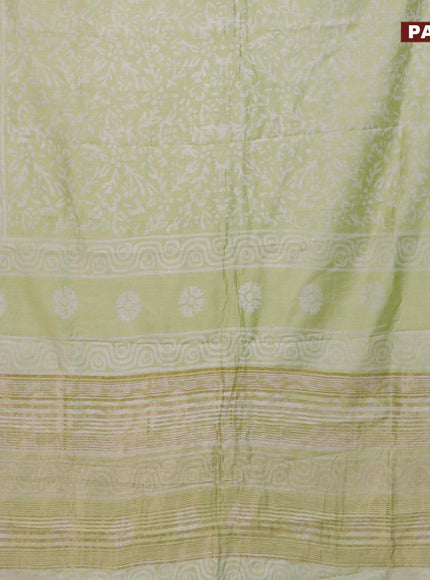 Semi gadwal saree pista green with allover prints and zari woven border