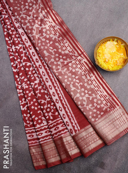 Semi gadwal saree maroon with allover batik prints and zari woven border