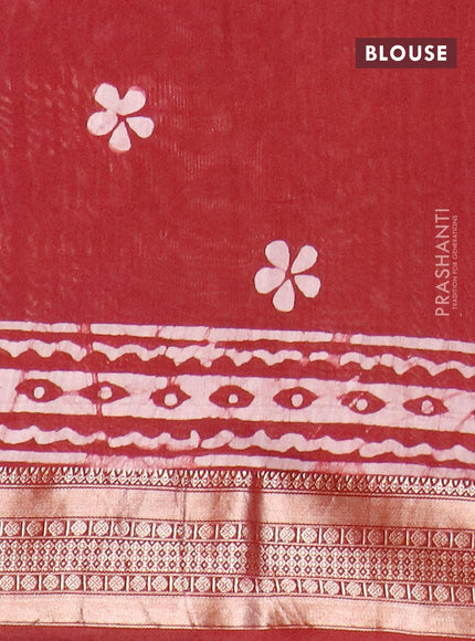 Semi gadwal saree maroon with allover batik prints and zari woven border