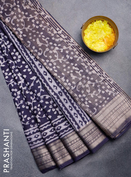 Semi gadwal saree navy blue with allover batik prints and zari woven border