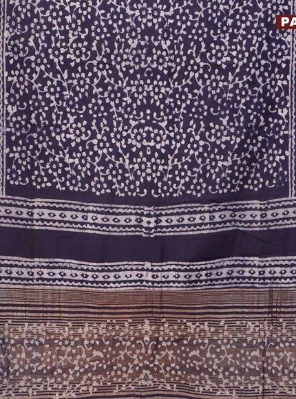 Semi gadwal saree navy blue with allover batik prints and zari woven border