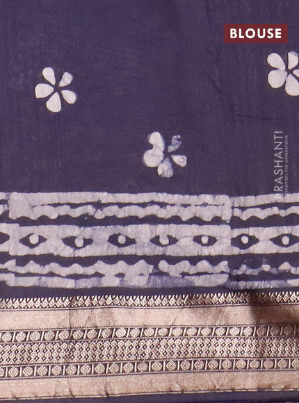 Semi gadwal saree navy blue with allover batik prints and zari woven border