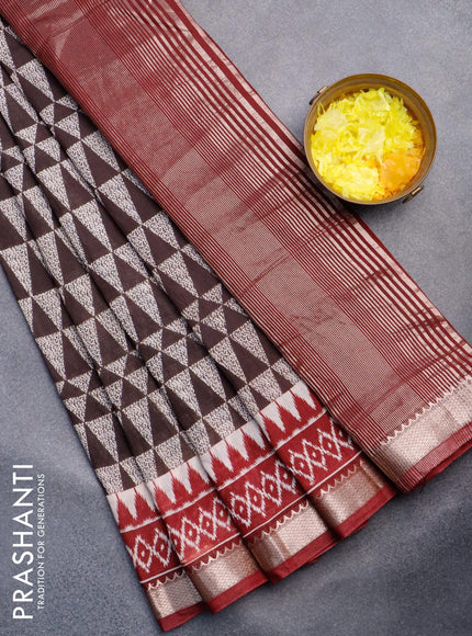 Semi gadwal saree black cream and maroon with allover geometric prints and zari woven border