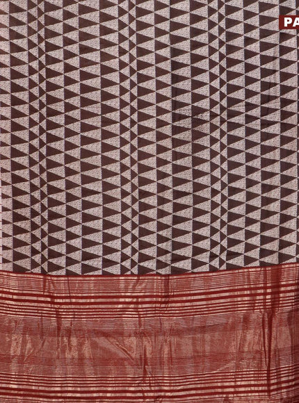 Semi gadwal saree black cream and maroon with allover geometric prints and zari woven border