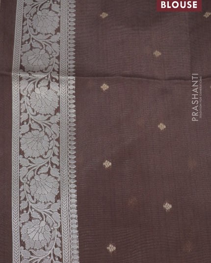 Semi tussar saree mustard yellow and brown with zari woven buttas and simple border