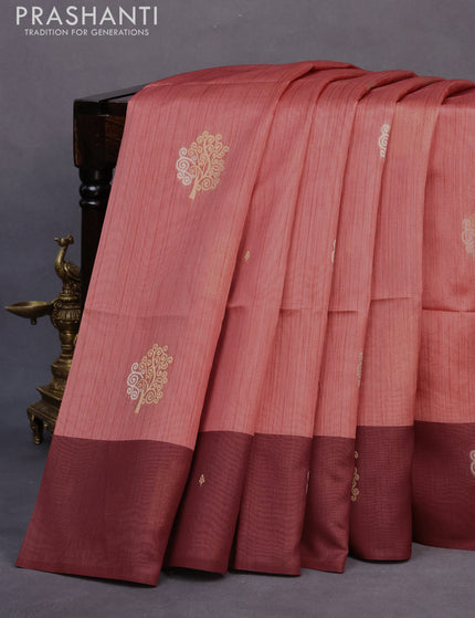 Semi tussar saree peach orange and rust shade with zari woven buttas and simple border