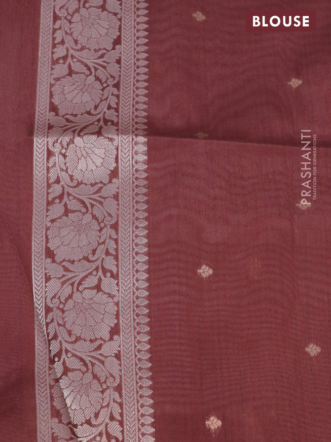 Semi tussar saree peach orange and rust shade with zari woven buttas and simple border