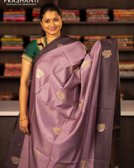 Semi tussar saree mild purple and deep jamun shade with zari woven buttas and simple border
