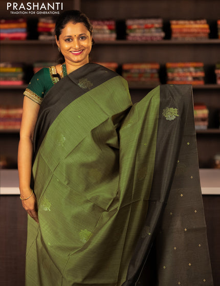 Semi tussar saree green shade and sap green with zari woven buttas and simple border