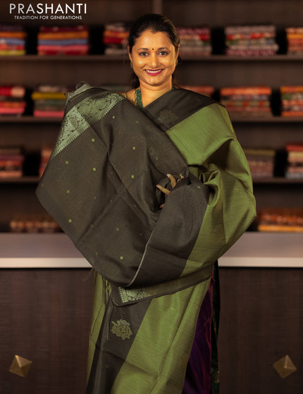 Semi tussar saree green shade and sap green with zari woven buttas and simple border