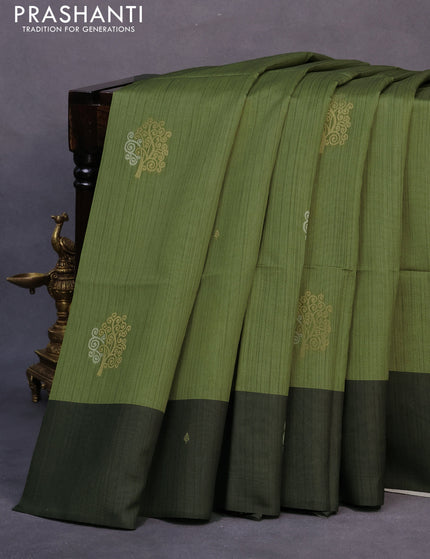 Semi tussar saree green shade and sap green with zari woven buttas and simple border