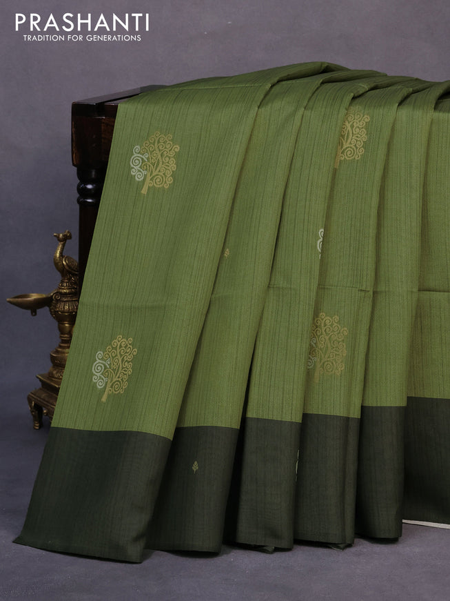 Semi tussar saree green shade and sap green with zari woven buttas and simple border