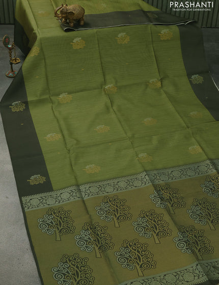 Semi tussar saree green shade and sap green with zari woven buttas and simple border