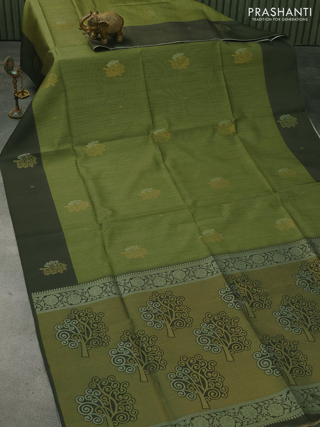 Semi tussar saree green shade and sap green with zari woven buttas and simple border