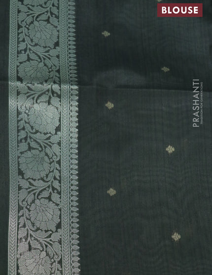 Semi tussar saree green shade and sap green with zari woven buttas and simple border