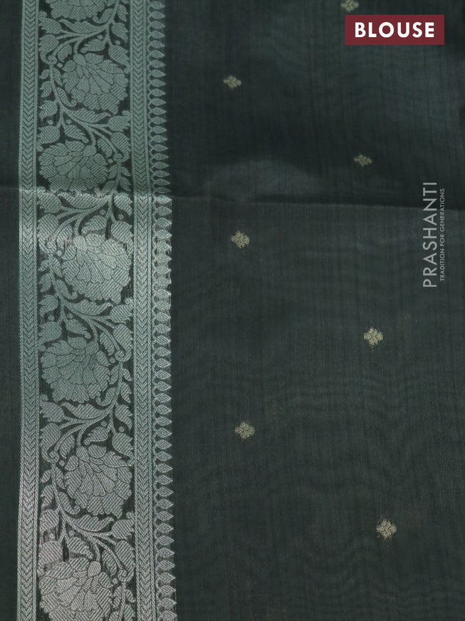 Semi tussar saree green shade and sap green with zari woven buttas and simple border