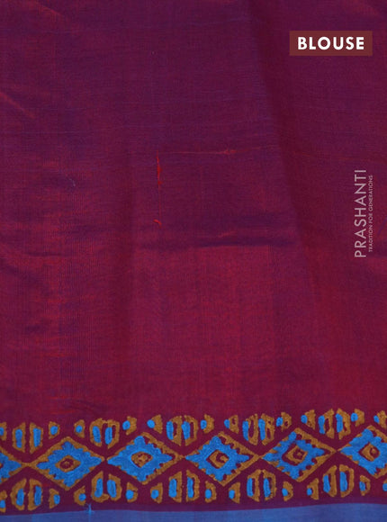 Silk cotton block printed saree dual shade of maroon and blue with allover butta prints and printed border