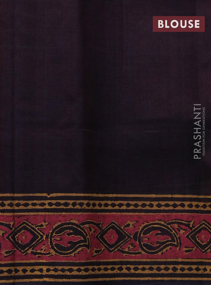 Silk cotton block printed saree red and deep coffee brown with allover prints and printed border