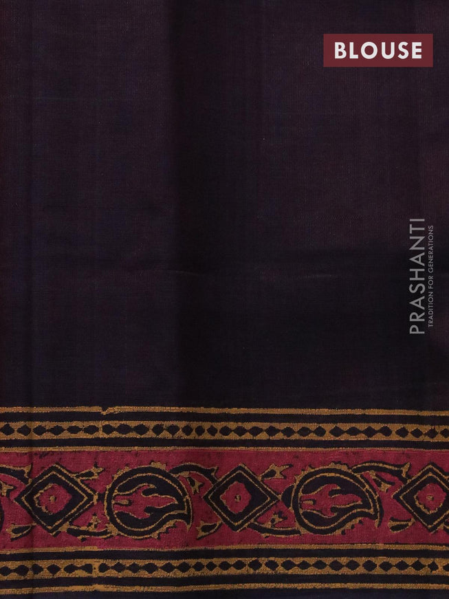 Silk cotton block printed saree red and deep coffee brown with allover prints and printed border