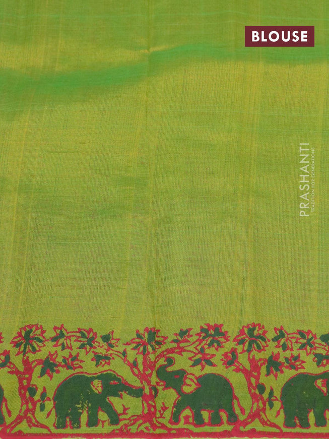 Silk cotton block printed saree light green with allover butta prints and printed border