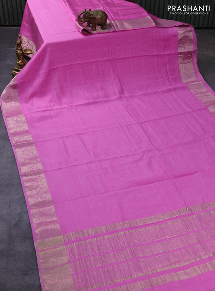 Semi chanderi saree light pink with allover zari weaves and zari woven border - printed blouse