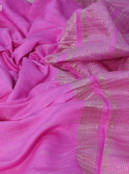 Semi chanderi saree light pink with allover zari weaves and zari woven border - printed blouse