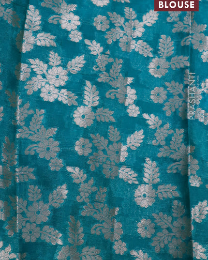 Tissue saree cream and teal green with allover zari stripe pattern and piping border & banarasi blouse