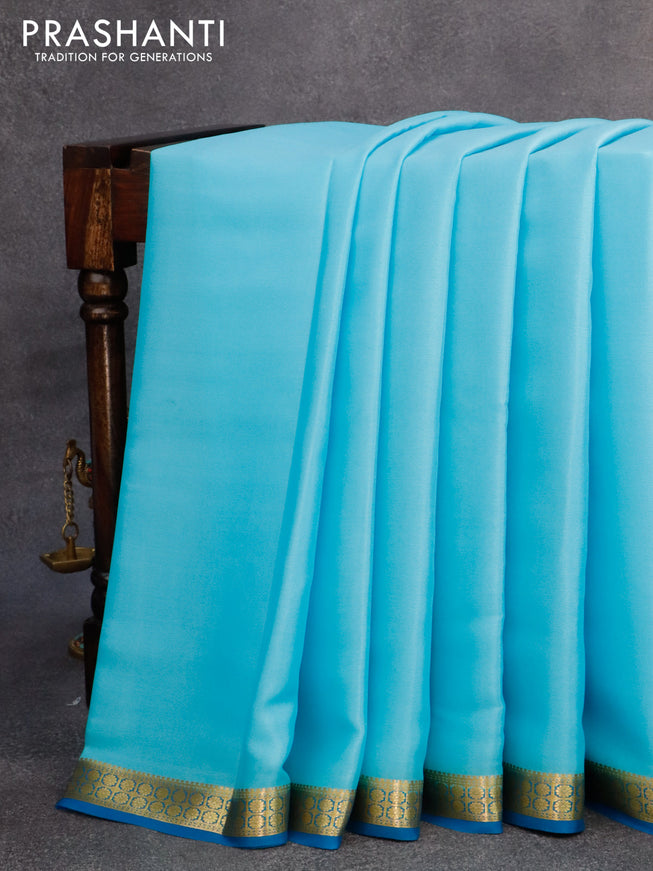 Mysore silk saree light blue and cs blue with plain body and zari woven border plain body