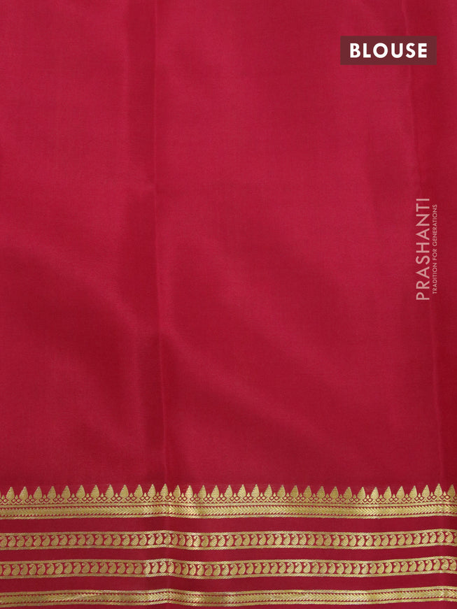 Mysore silk saree light pink and maroon with plain body and zari woven border plain body