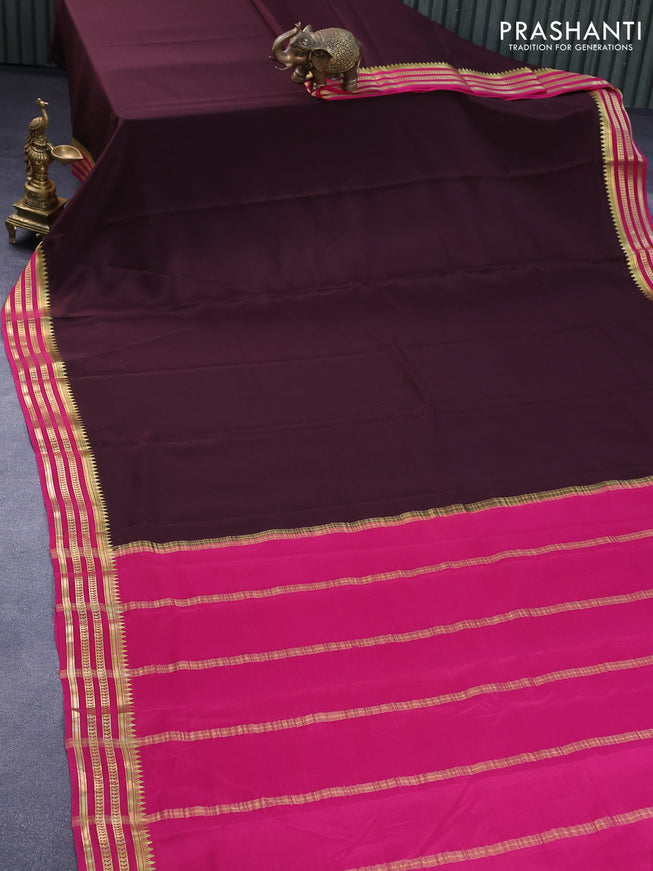 Mysore silk saree brown and pink with plain body and zari woven border plain body
