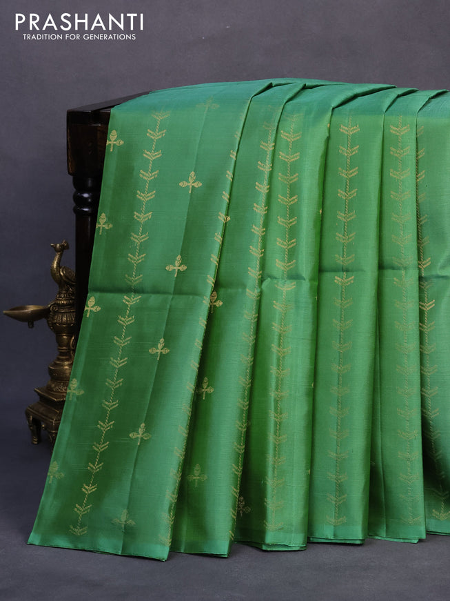Pure soft silk saree green shade and royal blue with allover silver zari woven butta weaves in borderless style - borderless style