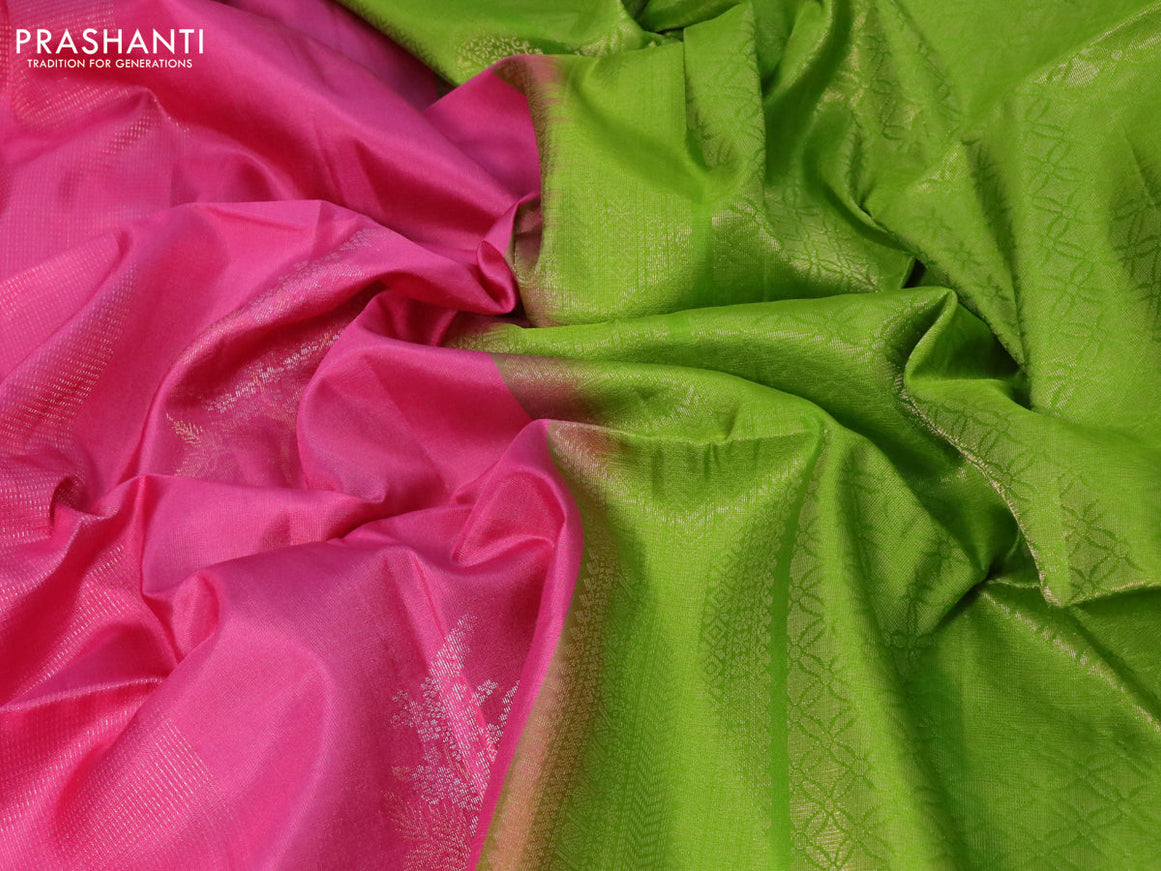 Pure soft silk saree pink with allover zari weaves in borderless style - borderless style