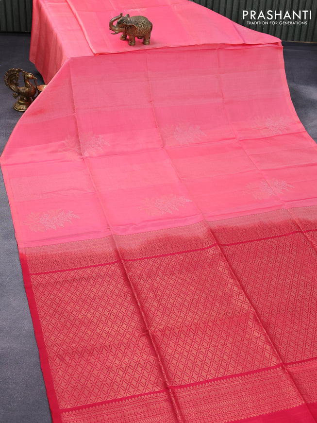 Pure soft silk saree pink shade and dark pink with allover zari weaves in borderless style - borderless style