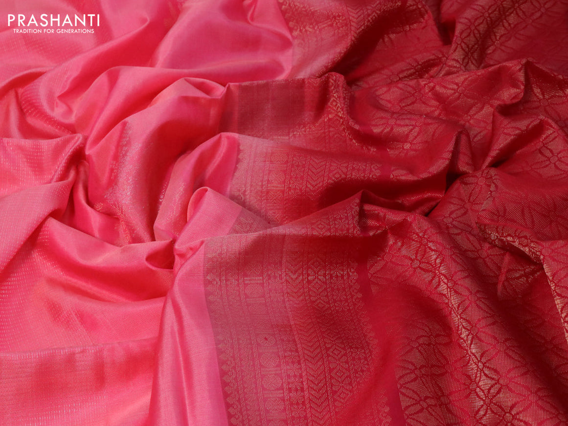 Pure soft silk saree pink shade and dark pink with allover zari weaves in borderless style - borderless style