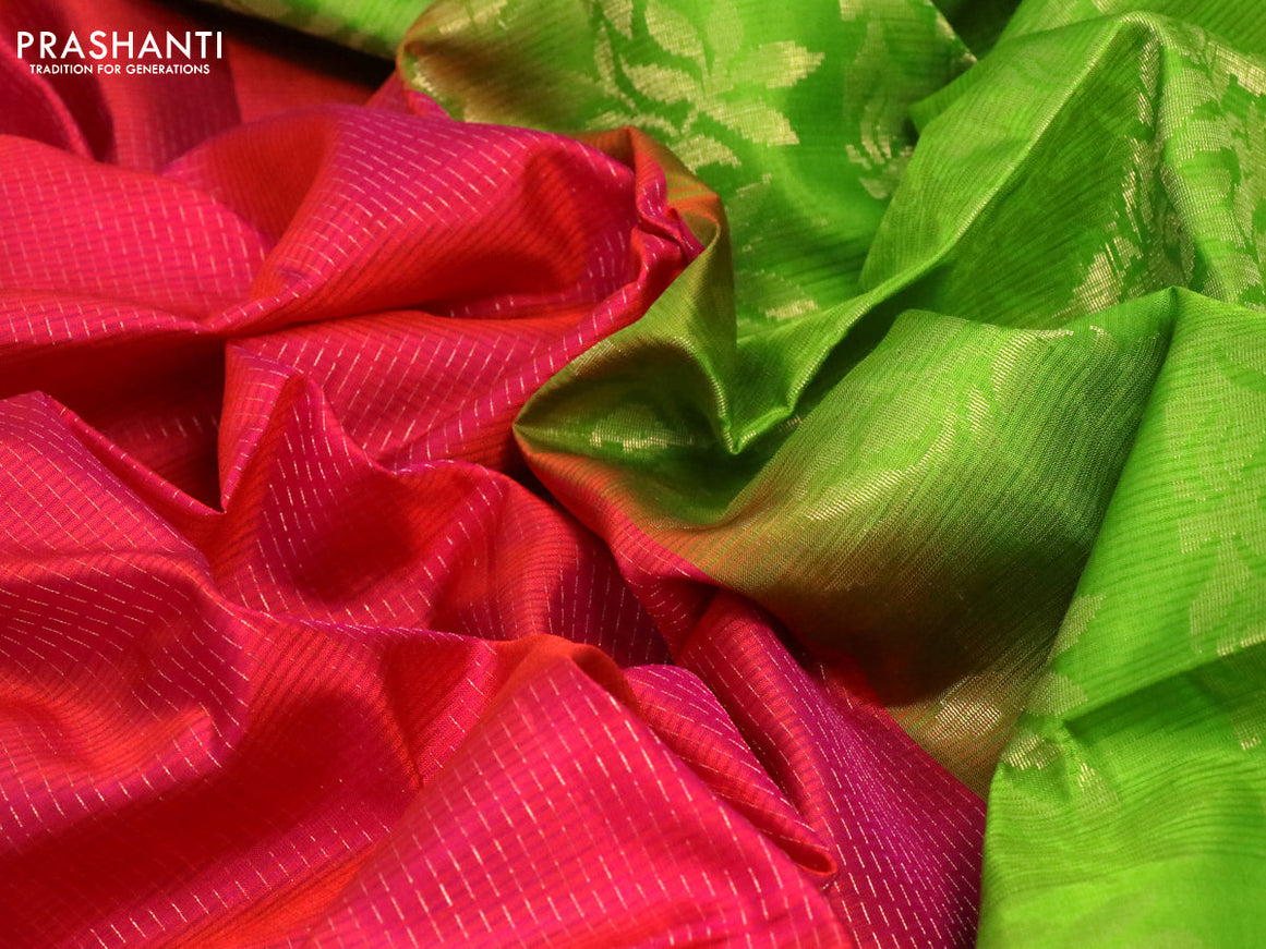 Pure soft silk saree dual shade of pink and light green with allover zari weaves and zari woven butta border - allover weaves