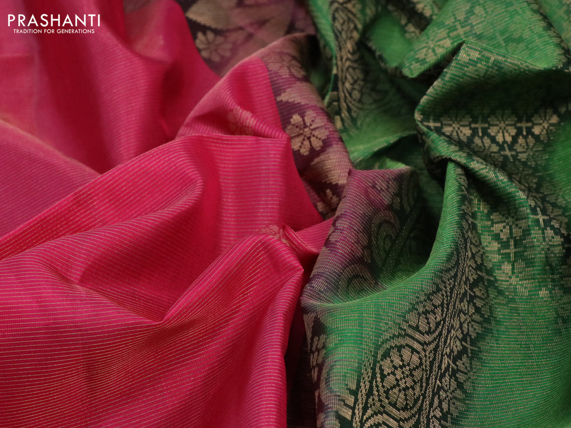 Pure soft silk saree pink and green with allover zari weaves & floral buttas and zari woven butta border - allover weaves