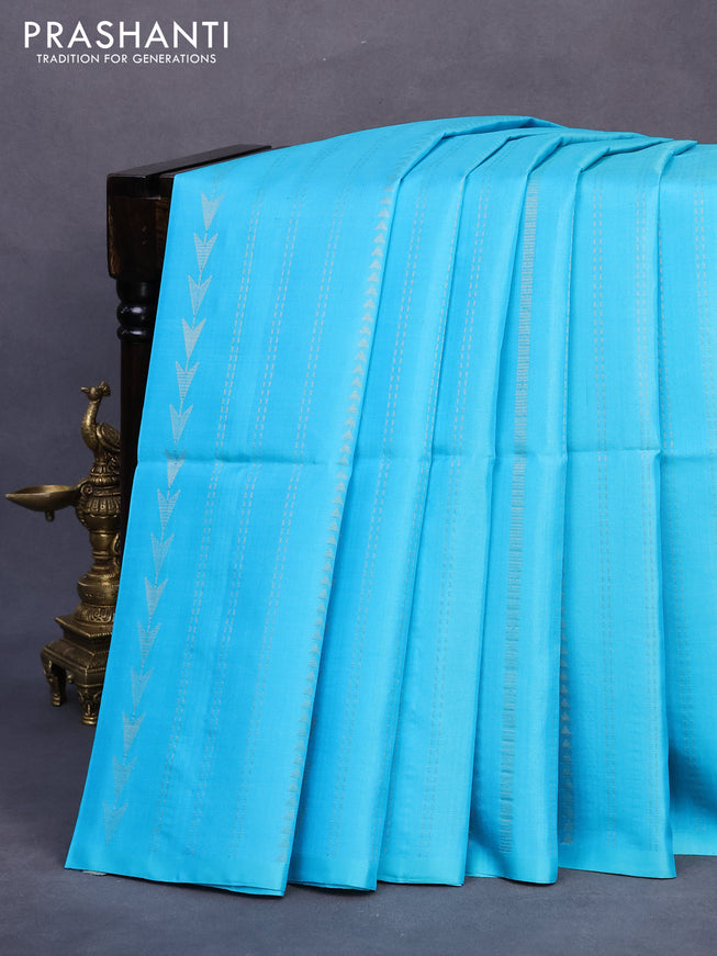 Pure soft silk saree light blue and dark grey with allover zari weaves in borderless style - borderless style