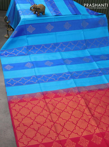 Pure soft silk saree light blue and pink with allover zari weaves in borderless style - borderless style